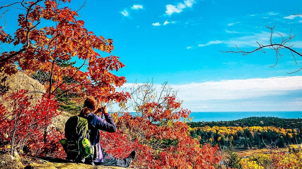Acadia National Park wandern Beehive Trail Aussicht Indian Summer Beehive Mountain Herbstfarben Wanderung