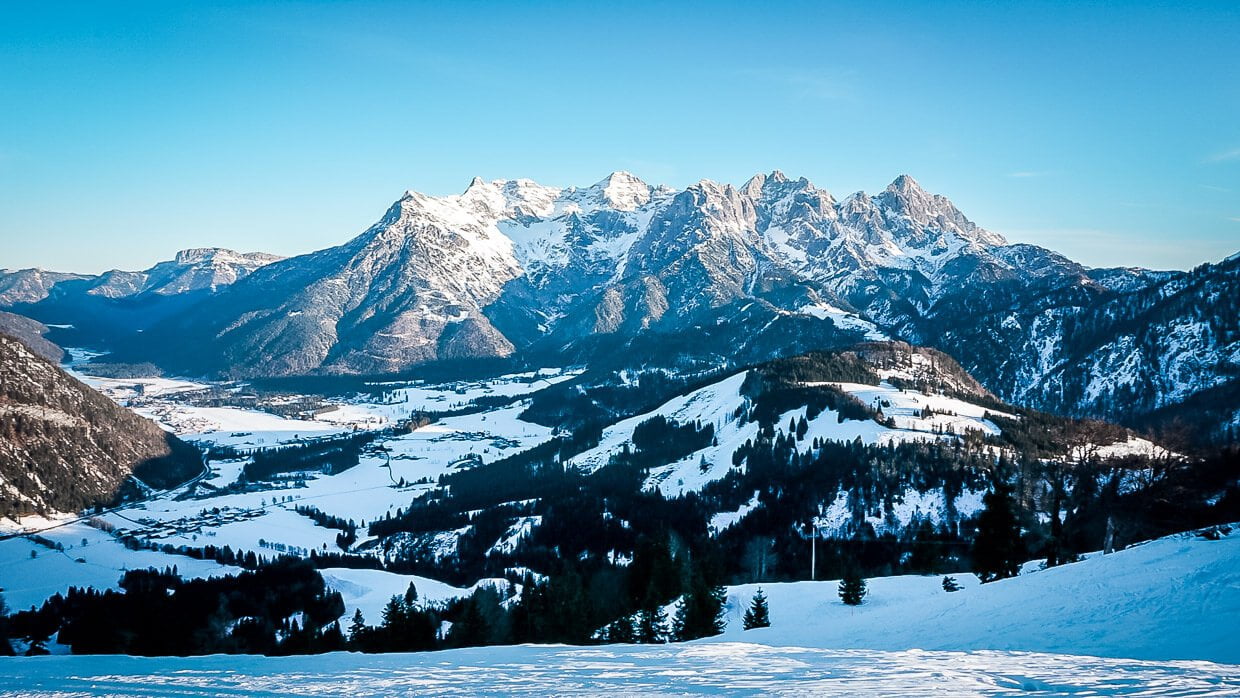 Pillerseetal Aussicht auf die Leoganger Steinberge von der Buchensteinwand