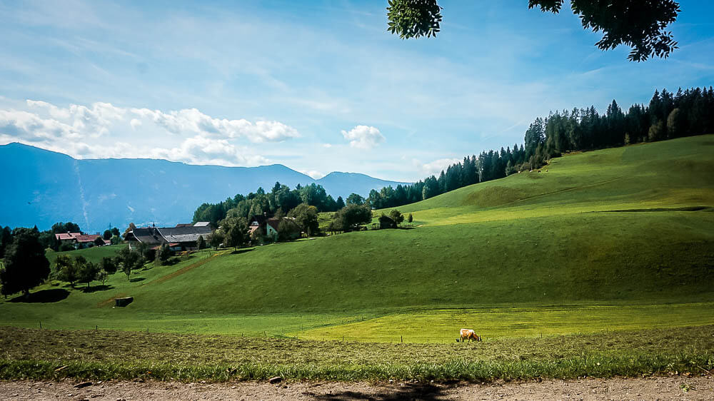 Gr&uuml;ne Wiesen auf dem Hochplateau in der N&auml;he von Seeboden am Millst&auml;tter See