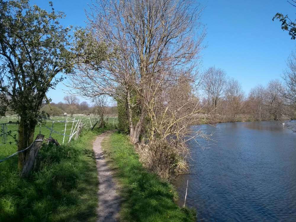 Schmaler Wanderpfad am Niederrhein in der N&auml;he von Neuss in NRW