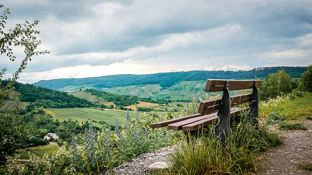 Traben-Trarbach - Bank mit Aussicht ins Moseltal auf dem Moselsteig Etappe 12
