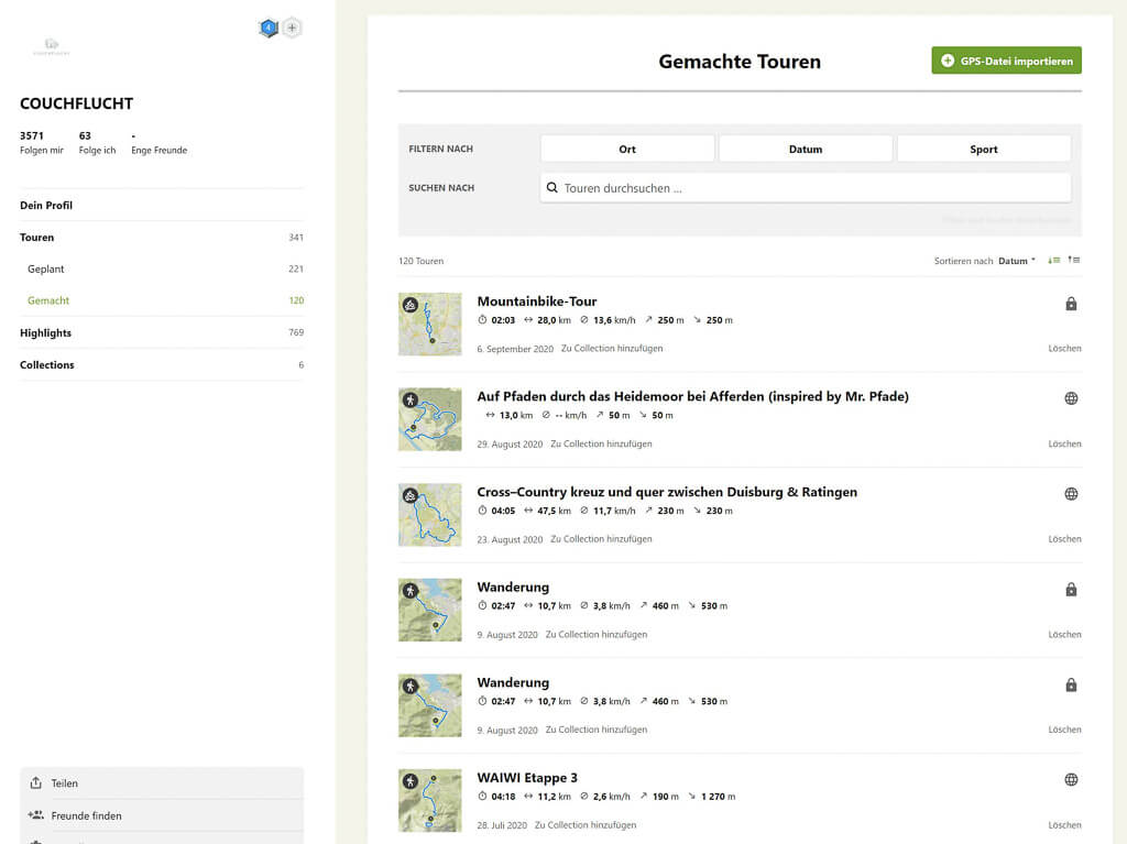Komoot App Routenplaner Touren von Couchflucht