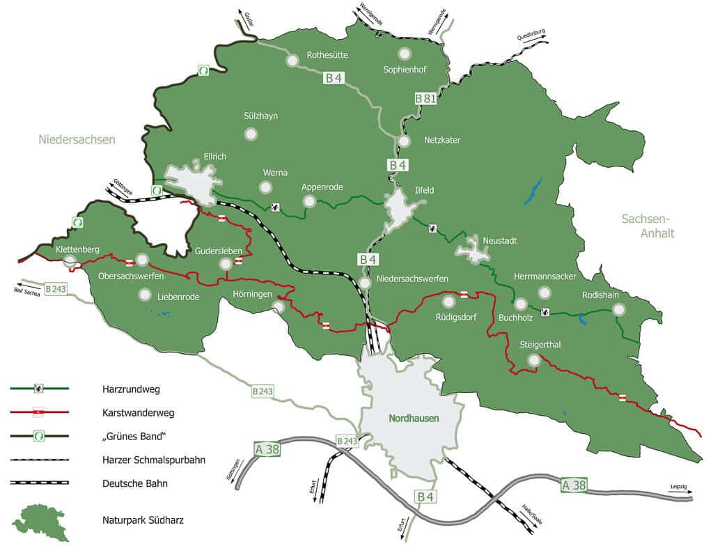 &Uuml;bersichtskarte Naturpark S&uuml;dharz