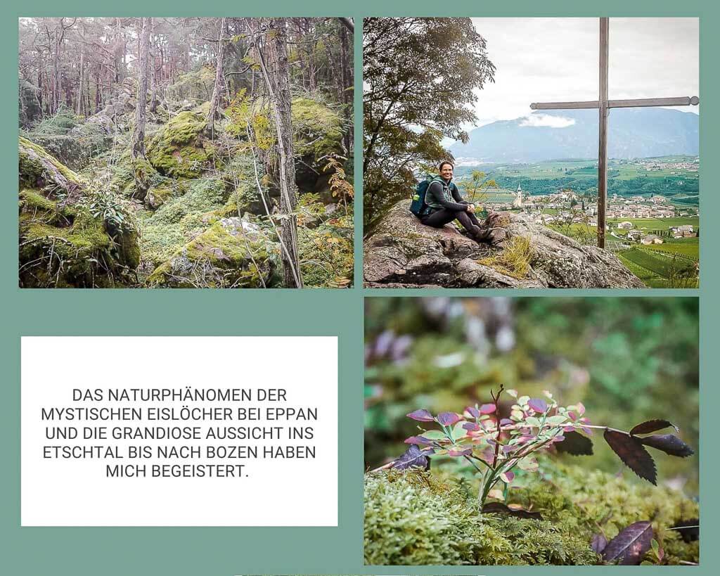 Naturph&auml;nomen der Eisl&ouml;cher bei Eppan und Aussicht ins Etschtal