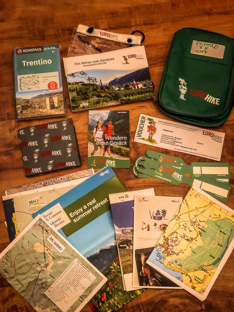 Reiseunterlagen von Eurohike Wanderreisen f&uuml;r die Wanderung von Meran zum Gardasee