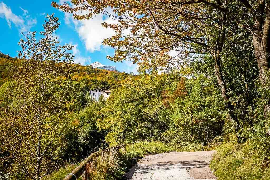 Wanderweg im Val di Non mit Herbstfarben