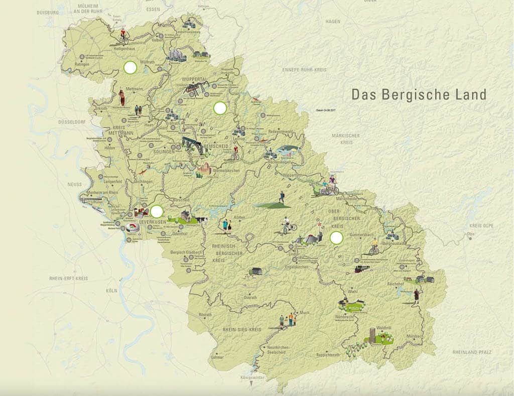 Wandern im Bergischen Land - &Uuml;bersichtskarte der Region
