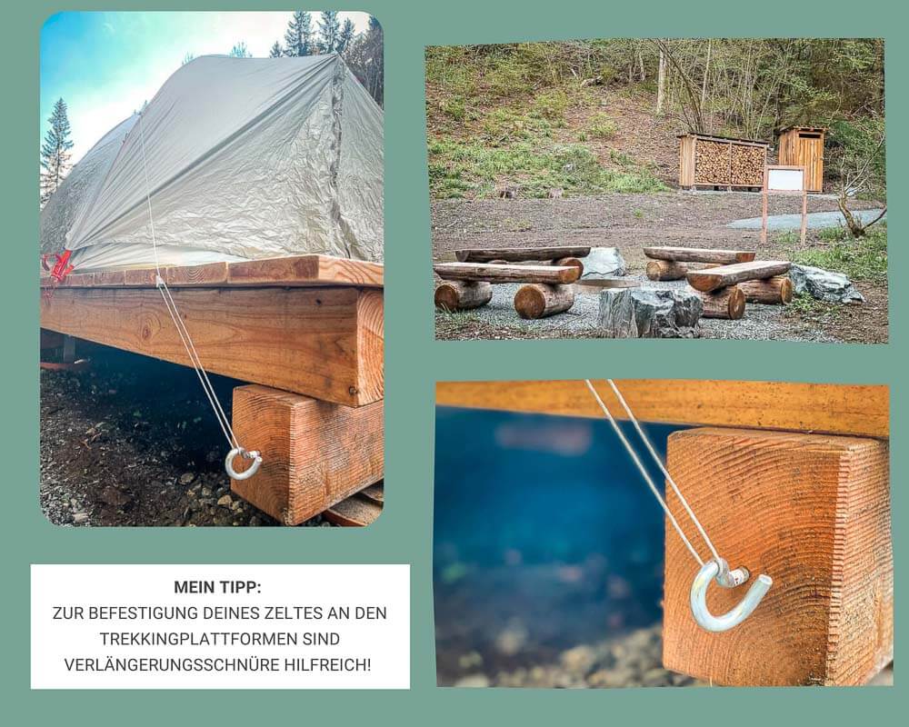 Trekkingplatz Leitschtal im Frankenwald mit Befestigung des Zeltes