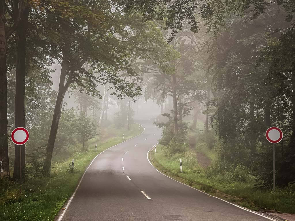 Stra&szlig;e zum Hermannsdenkmal in Detmold im Nebel