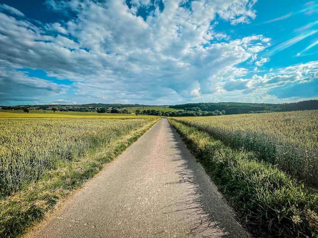 Weite und Feldweg bei Radtour im Westerwald