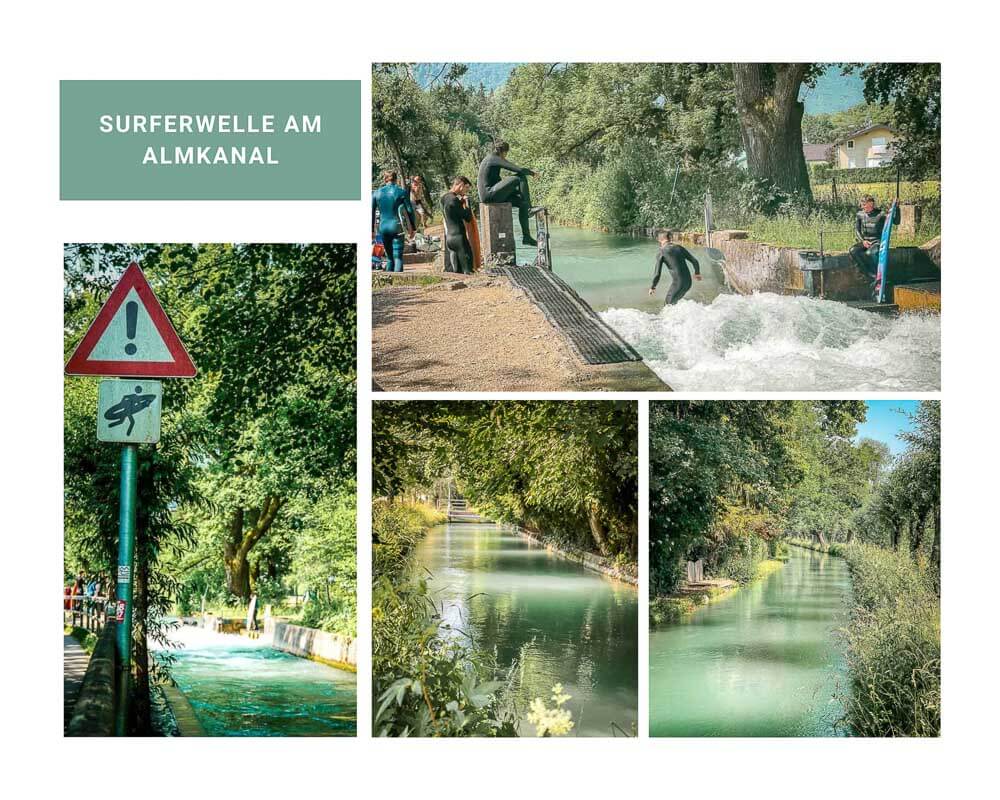 Salzburg Almkanal mit Surferwelle