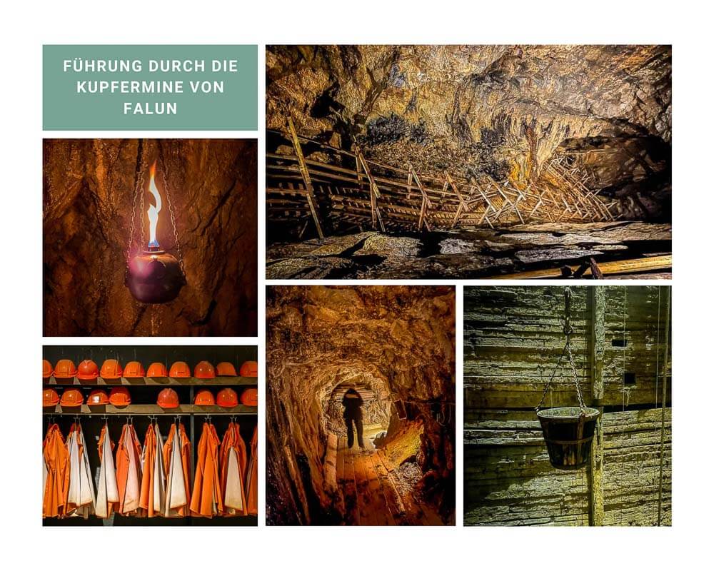 F&uuml;hrung durch die Stollen der Kupfermine von Falun in Dalarna