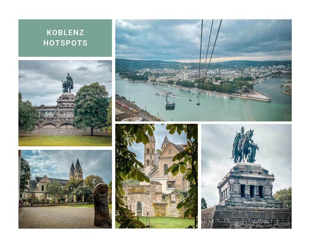 Deutsches Eck, Rheinseilbahn und Blumenhof in Koblenz