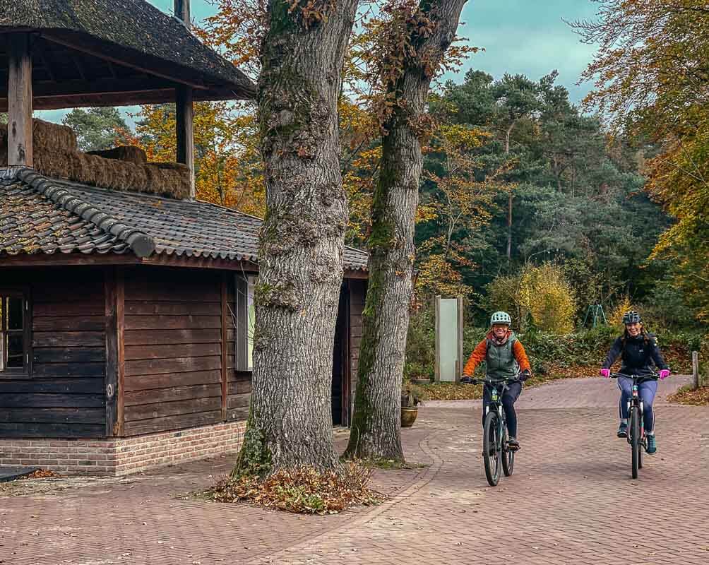 Couchflucht Sabrina Bechtold und Friederike Franze mit Mountainbikes am Naturcampingplatz De Lemeler Esch