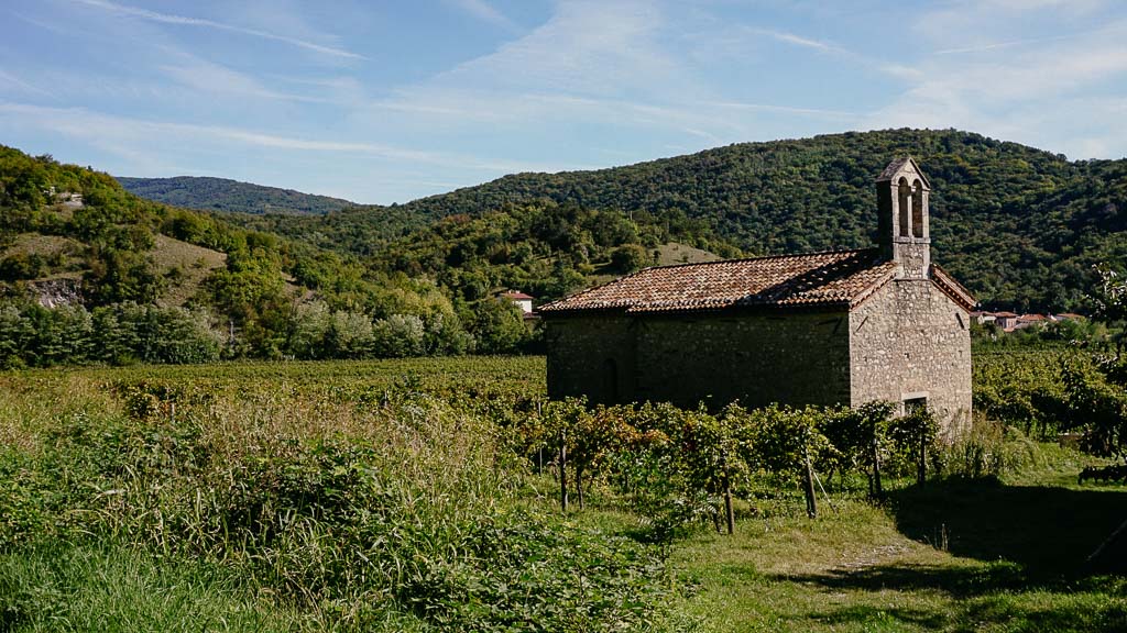 Wein- und Obstg&auml;rten in der italienischen Collio Region auf dem Alpe-Adria-Trail