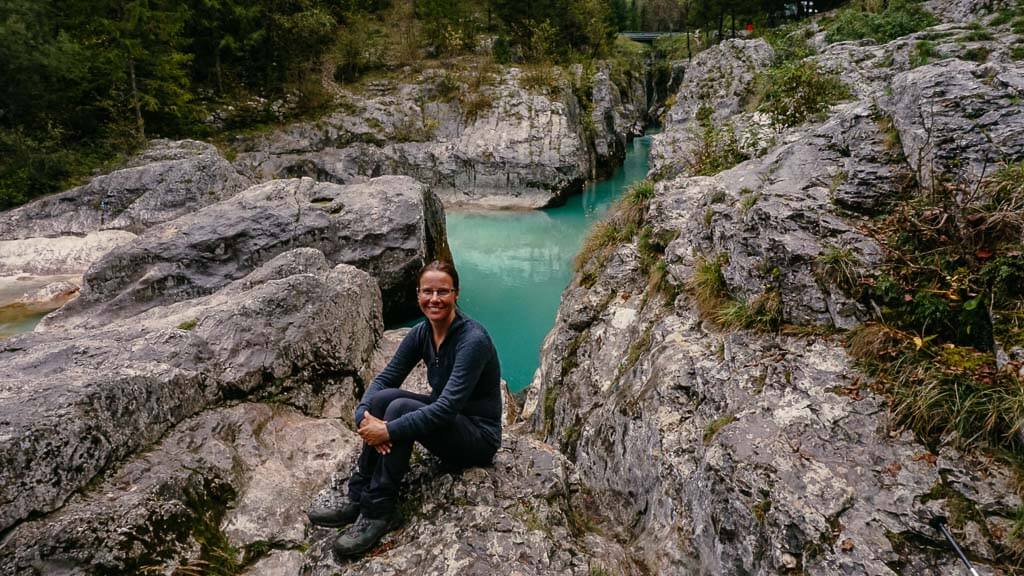 Couchflucht Sabrina Bechtold an der kleinen Soca Schlucht zwischen Trenta und Bovec.