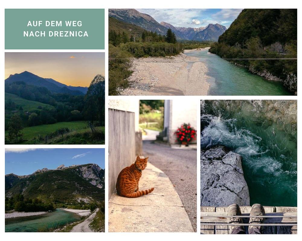 Landschaftsidylle im Soca Tal beim Wandern auf dem Alpe Adria Trail nach Dreznica