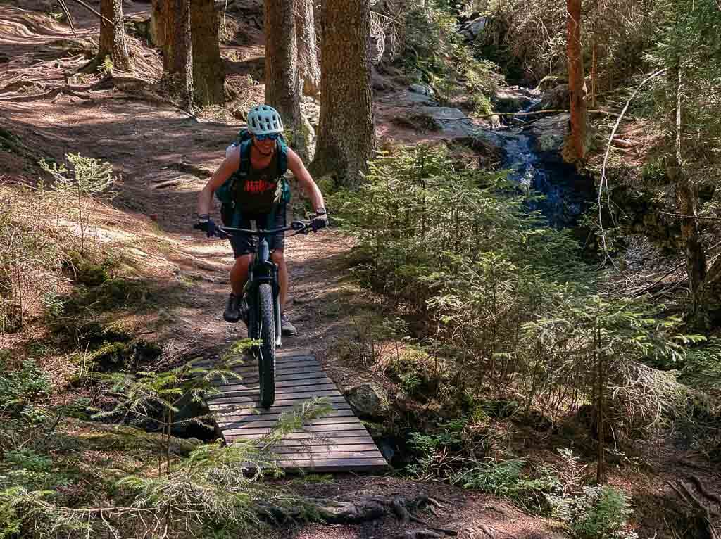 Mountainbiker auf dem Waldweg an den Rissf&auml;llen im Vogtland