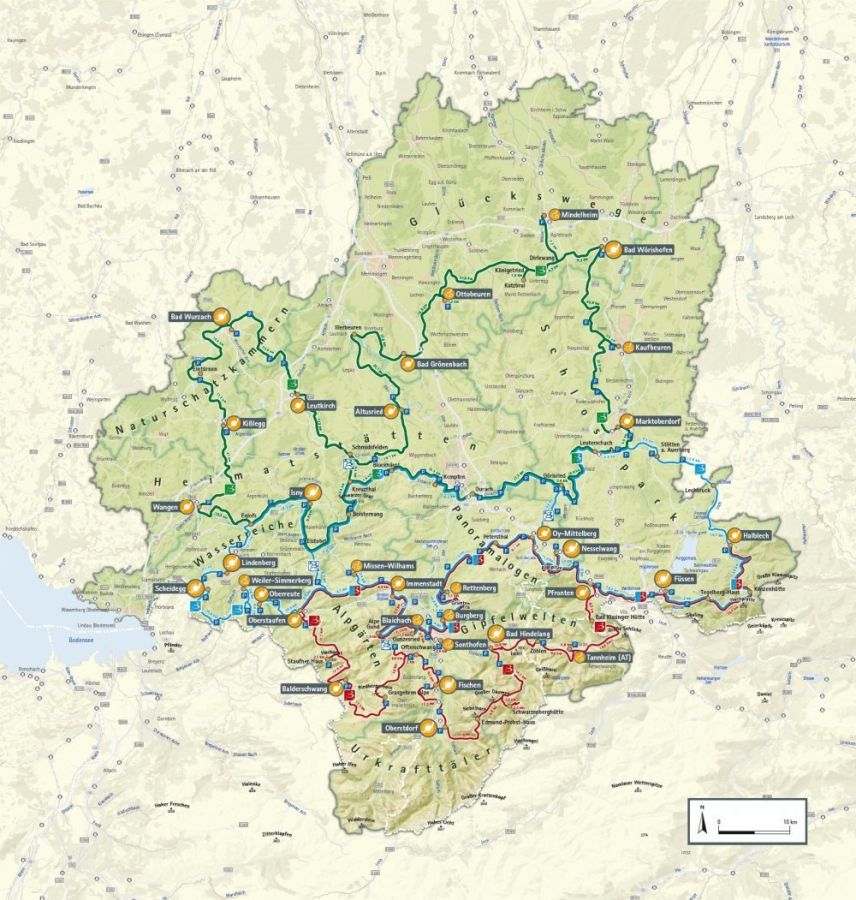 Wandertrilogie Allg&auml;u - Karte der Routen und Trilogier&auml;ume