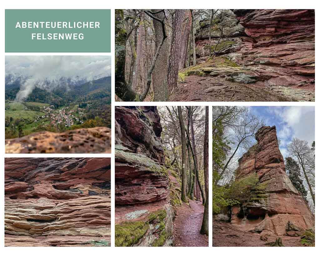 Felsenweg auf dem Weg der vier Burgen von Lembach im Elsass