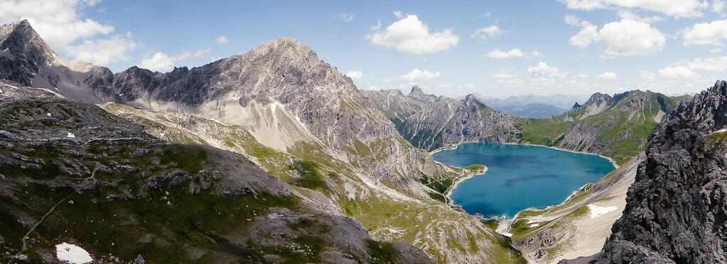 Panorama vom Lünersee beim wandern am Gafalljoch