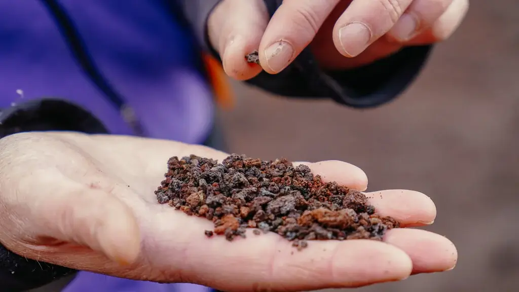 Vulkanerde des Vulkans Croscat beim wandern in Naturpark La Garrotxa in Katalonien